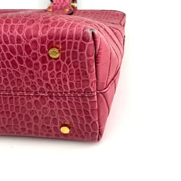 Kate Spade Pink & Gold Hardware Leather Croc Embossed Satchel Shoulder Hand Bag - Picture 7 of 12